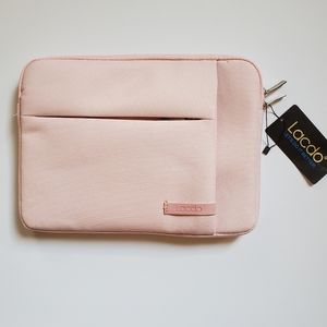 Lacdo Laptop Case in Baby Pink Zipper and Hidden Pouches with Open Pocket